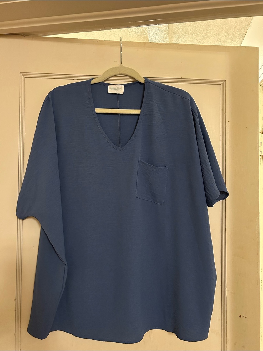 Relaxed V-Neck Pocket Shirt - Blue